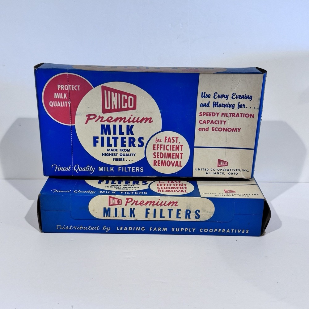 (2) Unico Premium Milk Filters Boxes Are Sealed Vintage Decor Dairy Advertising‎